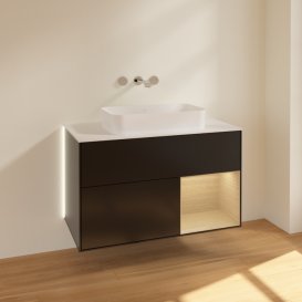 Тумба під раковину Villeroy & Boch Finion 100х50,1 см із підсвічуванням МДФ чорний матовий лак/скло біле матове G661PCPD