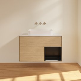 Тумба під раковину Villeroy & Boch Finion 100х50,1 см із підсвічуванням МДФ шпон дуба/скло біле матове G661PDPC