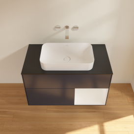 Тумба під раковину Villeroy & Boch Finion 100х50,1 см із підсвічуванням МДФ темно-синій матовий лак/скло чорне матове G662GFHG