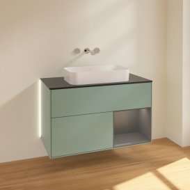 Тумба под раковину Villeroy & Boch Finion 100х50,1 см с подсветкой МДФ оливковый матовый лак/стекло черное матовое G662GKGM