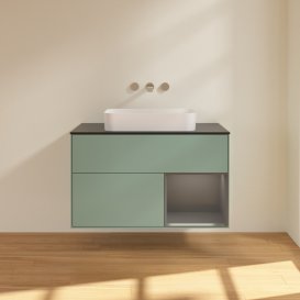 Тумба под раковину Villeroy & Boch Finion 100х50,1 см с подсветкой МДФ оливковый матовый лак/стекло черное матовое G662GKGM