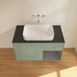 Тумба под раковину Villeroy & Boch Finion 100х50,1 см с подсветкой МДФ оливковый матовый лак/стекло черное матовое G662GKGM