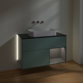 Тумба под раковину Villeroy & Boch Finion 100х50,1 см с подсветкой МДФ оливковый матовый лак/стекло черное матовое G662GKGM