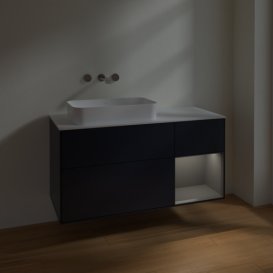Тумба под раковину Villeroy & Boch Finion 120х50,1 см с подсветкой МДФ темно-синий матовый лак/стекло белое матовое F691GKHG