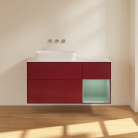 Тумба під раковину Villeroy & Boch Finion 120х50,1 см з підсвічуванням МДФ півонія матовий лак/скло біле матове F691GMHB