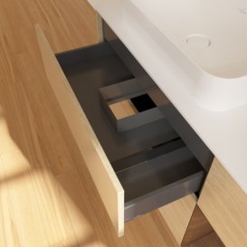 Тумба під раковину Villeroy & Boch Finion 120х50,1 см із підсвічуванням МДФ шпон дуба/скло біле матове F691GNPC