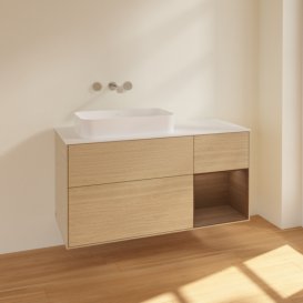 Тумба під раковину Villeroy & Boch Finion 120х50,1 см із підсвічуванням МДФ шпон дуба/скло біле матове F691GNPC