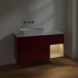 Тумба под раковину Villeroy & Boch Finion 120х50,1 см с подсветкой МДФ пион матовый лак/стекло белое матовое F691PCHB