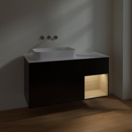 Тумба под раковину Villeroy & Boch Finion 120х50,1 см с подсветкой МДФ черный матовый лак/стекло белое матовое F691PCPD