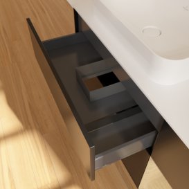 Тумба под раковину Villeroy & Boch Finion 120х50,1 см с подсветкой МДФ черный матовый лак/стекло белое матовое F691PCPD