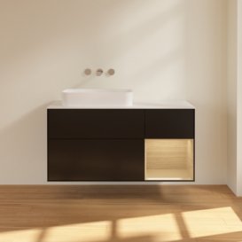 Тумба под раковину Villeroy & Boch Finion 120х50,1 см с подсветкой МДФ черный матовый лак/стекло белое матовое F691PCPD