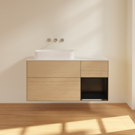 Тумба под раковину Villeroy & Boch Finion 120х50,1 см с подсветкой МДФ шпон дуба/стекло белое матовое F691PDPC