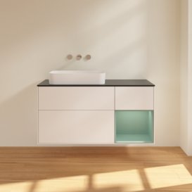 Тумба під раковину Villeroy & Boch Finion 120х50,1 см із підсвічуванням МДФ білий матовий лак/скло чорне матове F692GMMT