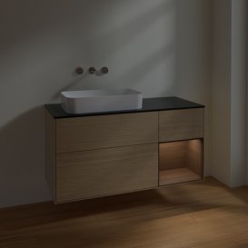 Тумба под раковину Villeroy & Boch Finion 120х50,1 см с подсветкой МДФ шпон дуба/стекло черное матовое F692GNPC