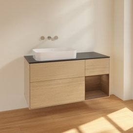 Тумба под раковину Villeroy & Boch Finion 120х50,1 см с подсветкой МДФ шпон дуба/стекло черное матовое F692GNPC