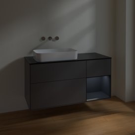 Тумба під раковину Villeroy & Boch Finion 120х50,1 см з підсвічуванням антрацит матовий лак/скло чорне матове F692HGGK