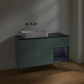 Тумба под раковину Villeroy & Boch Finion 120х50,1 см с подсветкой МДФ оливковый матовый лак/стекло черное матовое F692HGGM