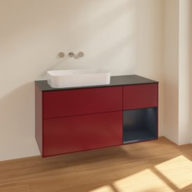 Тумба під раковину Villeroy & Boch Finion 120х50,1 см з підсвічуванням МДФ півонія матовий лак/скло чорне матове F692HGHB