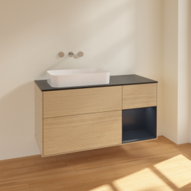 Тумба под раковину Villeroy & Boch Finion 120х50,1 см с подсветкой МДФ шпон дуба/стекло черное матовое F692HGPC