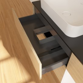 Тумба під раковину Villeroy & Boch Finion 120х50,1 см із підсвічуванням МДФ шпон дуба/скло чорне матове F692MTPC