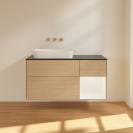 Тумба під раковину Villeroy & Boch Finion 120х50,1 см із підсвічуванням МДФ шпон дуба/скло чорне матове F692MTPC