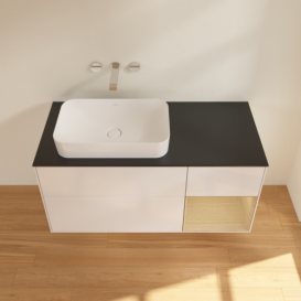 Тумба під раковину Villeroy & Boch Finion 120х50,1 см з підсвіткою МДФ білий глянцевий лак/скло чорне матове F692PCGF