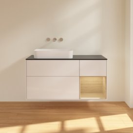 Тумба під раковину Villeroy & Boch Finion 120х50,1 см з підсвіткою МДФ білий глянцевий лак/скло чорне матове F692PCGF