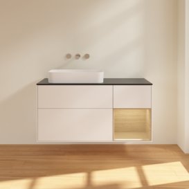 Тумба під раковину Villeroy & Boch Finion 120х50,1 см із підсвічуванням МДФ білий матовий лак/скло чорне матове F692PCMT