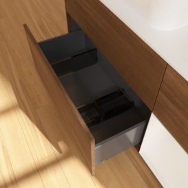 Тумба під раковину Villeroy & Boch Finion 120х50,1 см із підсвічуванням МДФ шпон волоського горіха/скло біле матове G691GFGN