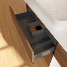 Тумба під раковину Villeroy & Boch Finion 120х50,1 см із підсвічуванням МДФ шпон волоського горіха/скло біле матове G691GFGN