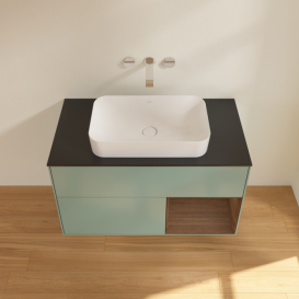 Тумба під раковину Villeroy & Boch Finion 100х50,1 см із підсвічуванням МДФ оливковий матовий лак/скло чорне матове G662GNGM