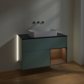 Тумба під раковину Villeroy & Boch Finion 100х50,1 см із підсвічуванням МДФ оливковий матовий лак/скло чорне матове G662GNGM