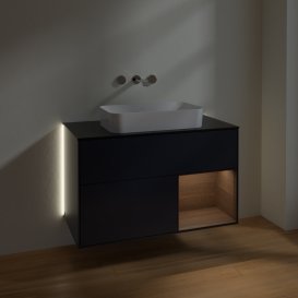 Тумба під раковину Villeroy & Boch Finion 100х50,1 см із підсвічуванням МДФ темно-синій матовий лак/скло чорне матове G662GNHG