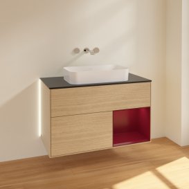 Тумба під раковину Villeroy & Boch Finion 100х50,1 см із підсвічуванням МДФ шпон дуба/скло чорне матове G662HBPC