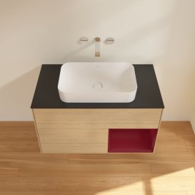 Тумба під раковину Villeroy & Boch Finion 100х50,1 см із підсвічуванням МДФ шпон дуба/скло чорне матове G662HBPC