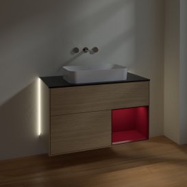 Тумба під раковину Villeroy & Boch Finion 100х50,1 см із підсвічуванням МДФ шпон дуба/скло чорне матове G662HBPC