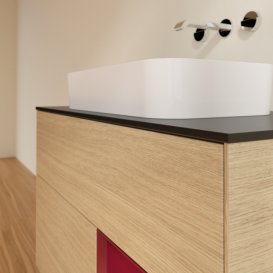 Тумба під раковину Villeroy & Boch Finion 100х50,1 см із підсвічуванням МДФ шпон дуба/скло чорне матове G662HBPC