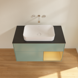 Тумба под раковину Villeroy & Boch Finion 100х50,1 см с подсветкой МДФ оливковый матовый лак/стекло черное матовое G662HFGM