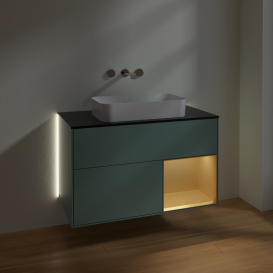 Тумба под раковину Villeroy & Boch Finion 100х50,1 см с подсветкой МДФ оливковый матовый лак/стекло черное матовое G662HFGM