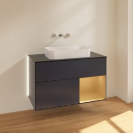 Тумба під раковину Villeroy & Boch Finion 100х50,1 см із підсвічуванням МДФ темно-синій матовий лак/скло чорне матове G662HFHG