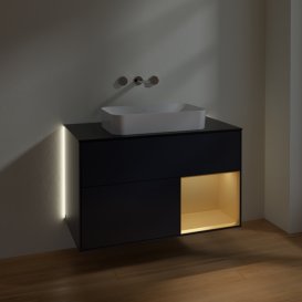 Тумба під раковину Villeroy & Boch Finion 100х50,1 см із підсвічуванням МДФ темно-синій матовий лак/скло чорне матове G662HFHG