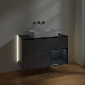 Тумба під раковину Villeroy & Boch Finion 100х50,1 см з підсвічуванням МДФ антрацит матовий лак/скло чорне матове G662HGGK