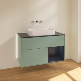 Тумба під раковину Villeroy & Boch Finion 100х50,1 см із підсвічуванням МДФ оливковий матовий лак/скло чорне матове G662HGGM