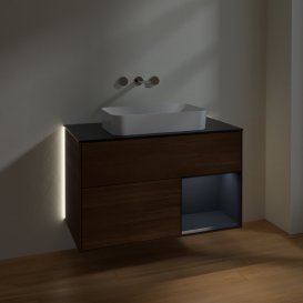 Тумба под раковину Villeroy & Boch Finion 100х50,1 см с подсветкой МДФ шпон грецкого ореха/стекло черное матовое G662HGGN