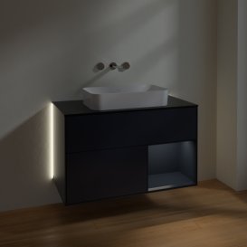 Тумба під раковину Villeroy & Boch Finion 100х50,1 см із підсвічуванням МДФ темно-синій матовий лак/скло чорне матове G662HGHG