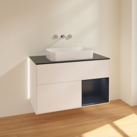 Тумба під раковину Villeroy & Boch Finion 100х50,1 см із підсвічуванням МДФ білий матовий лак/скло чорне матове G662HGMT