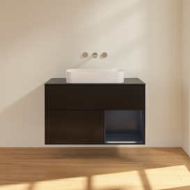 Тумба под раковину Villeroy & Boch Finion 100х50,1 см с подсветкой МДФ черный матовый лак/стекло черное матовое G662HGPD