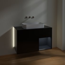 Тумба под раковину Villeroy & Boch Finion 100х50,1 см с подсветкой МДФ черный матовый лак/стекло черное матовое G662HGPD