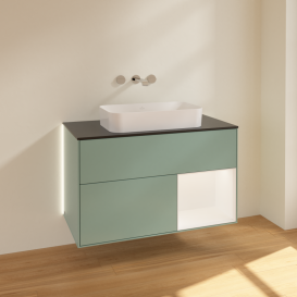 Тумба під раковину Villeroy & Boch Finion 100х50,1 см із підсвічуванням МДФ оливковий матовий лак/скло чорне матове G662MTGM