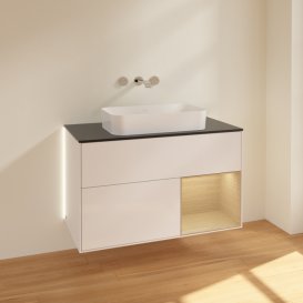 Тумба під раковину Villeroy & Boch Finion 100х50,1 см з підсвіткою МДФ білий глянцевий лак/скло чорне матове G662PCGF